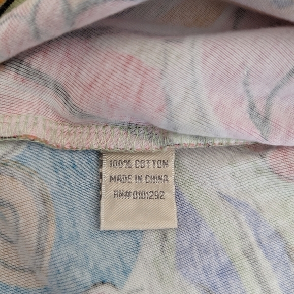 LULU-B floral bird print sequin cotton multicolor Tshirt batwing size Small - Picture 11 of 11